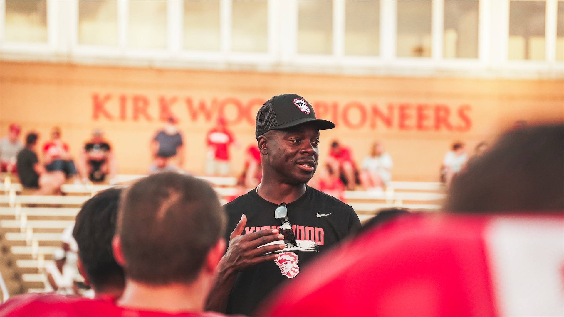Jeremy Maclin speaks at Kirkwood High School
